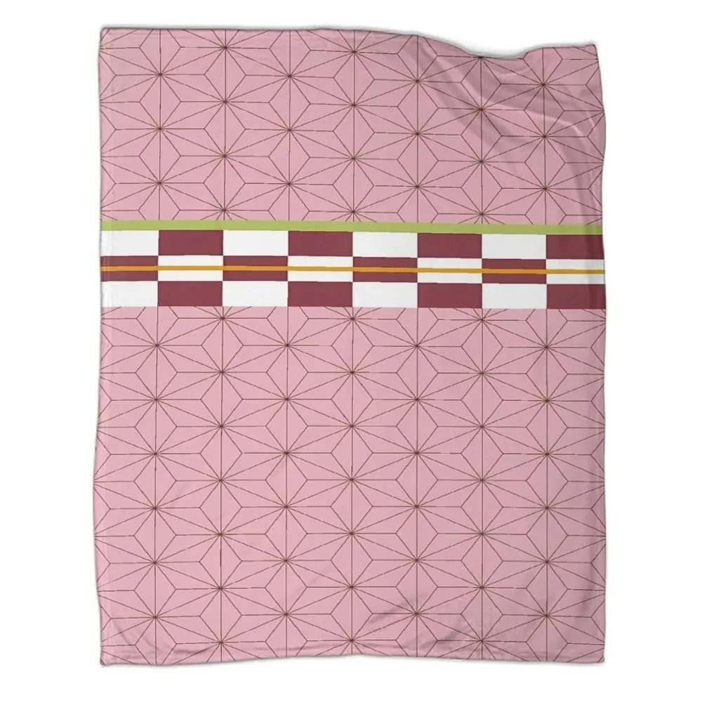 Nezuko Kamado Asanoha Obi Stripe Fleece Throw Blanket - Image 1