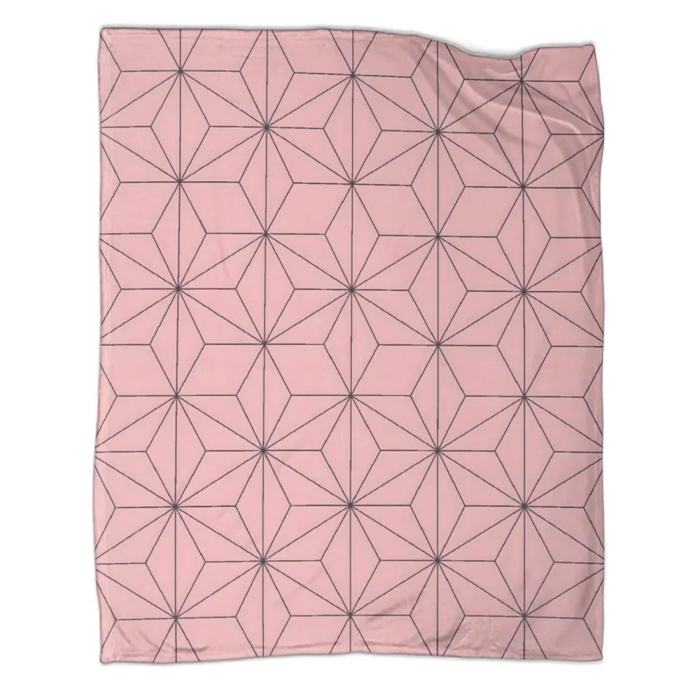 Nezuko Kamado Pink Asanoha Pattern Fleece Throw Blanket - Image 1