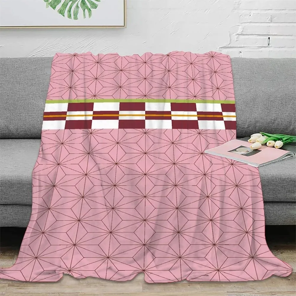 Nezuko Kamado Asanoha Obi Stripe Fleece Throw Blanket - Image 2