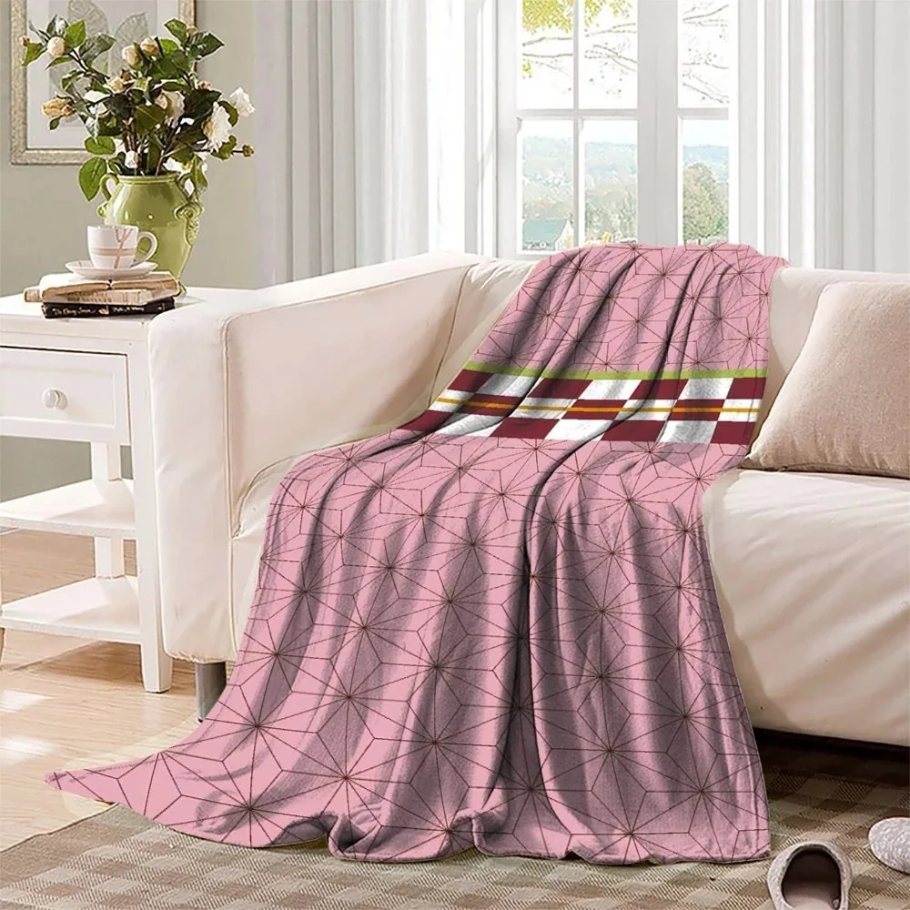 Nezuko Kamado Asanoha Obi Stripe Fleece Throw Blanket - Image 3