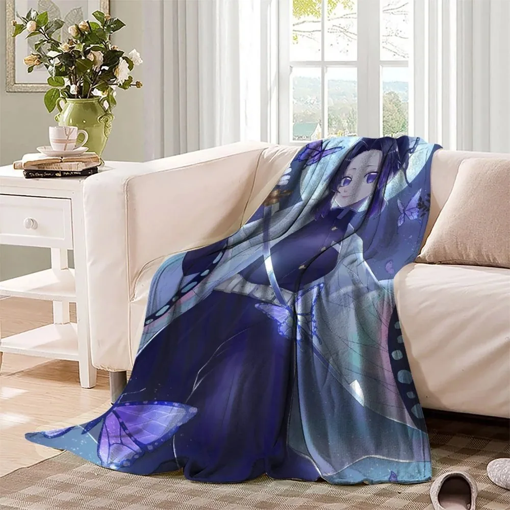 Demon Slayer Shinobu Blue Moon Butterflies Fleece Throw Blanket - Image 3