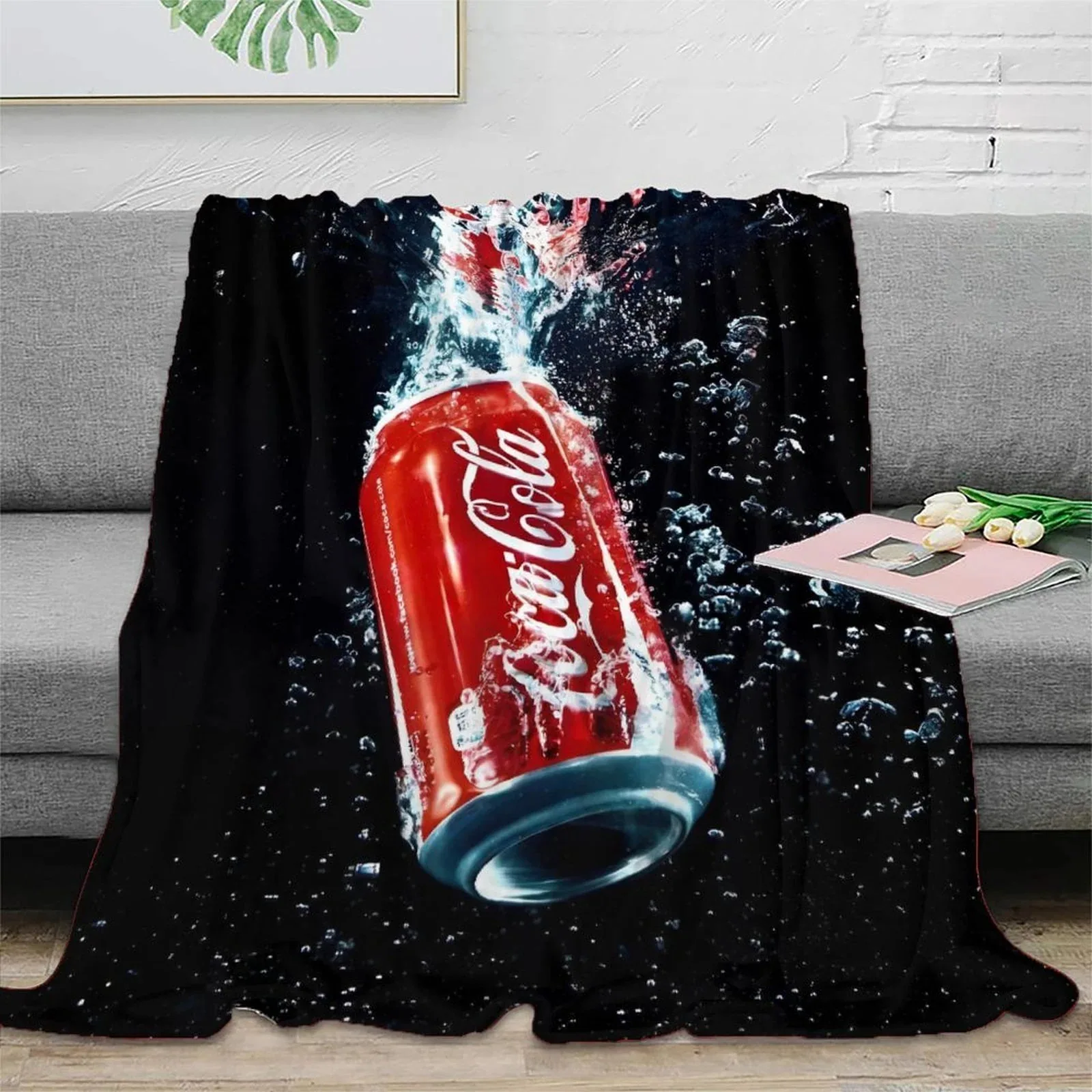Coca-Cola Black Can Splash Fleece Throw Blanket - Image 2
