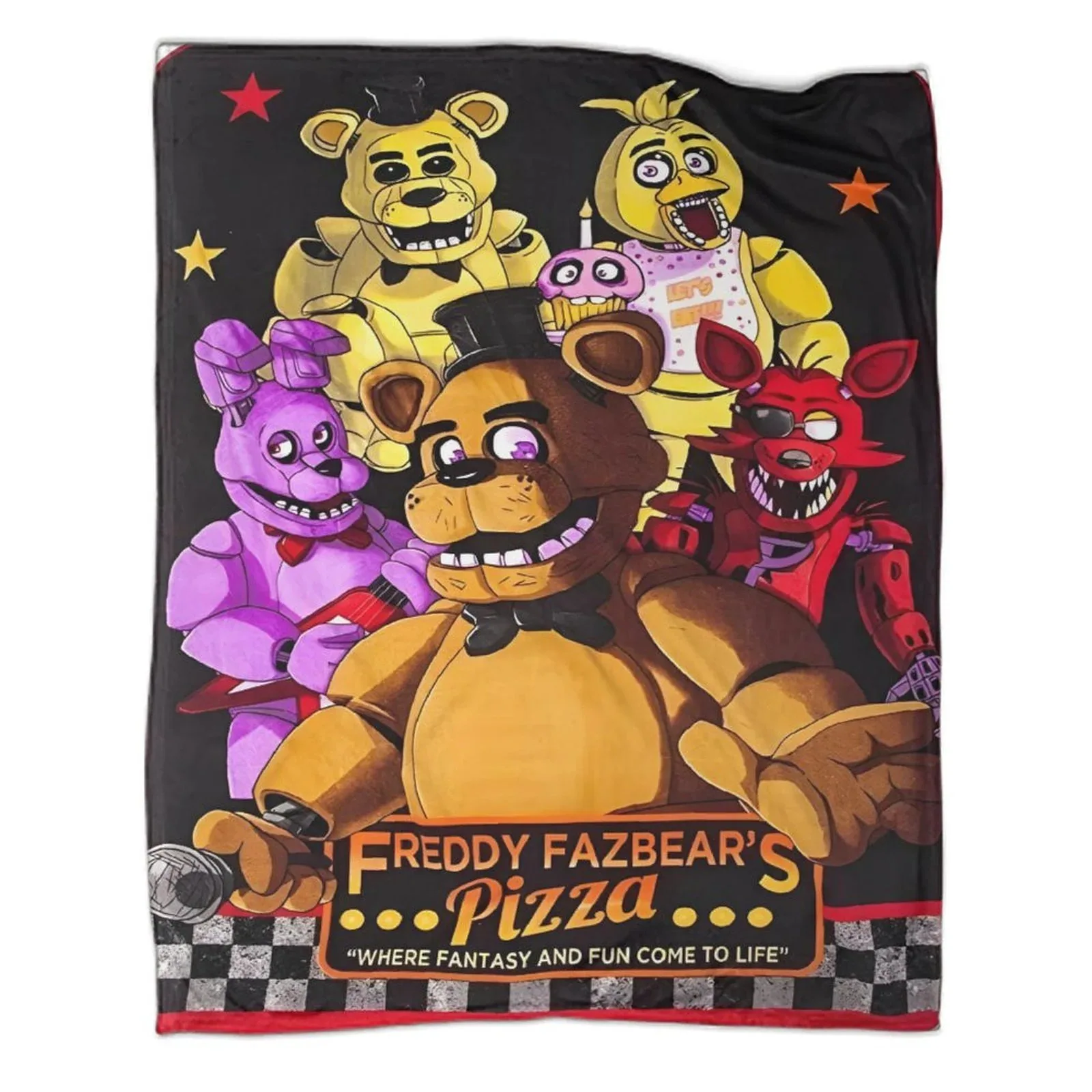 FNAF Five Nights at Freddy's Fazbear Pizza Gold Fleece Throw Blanket - Image 1