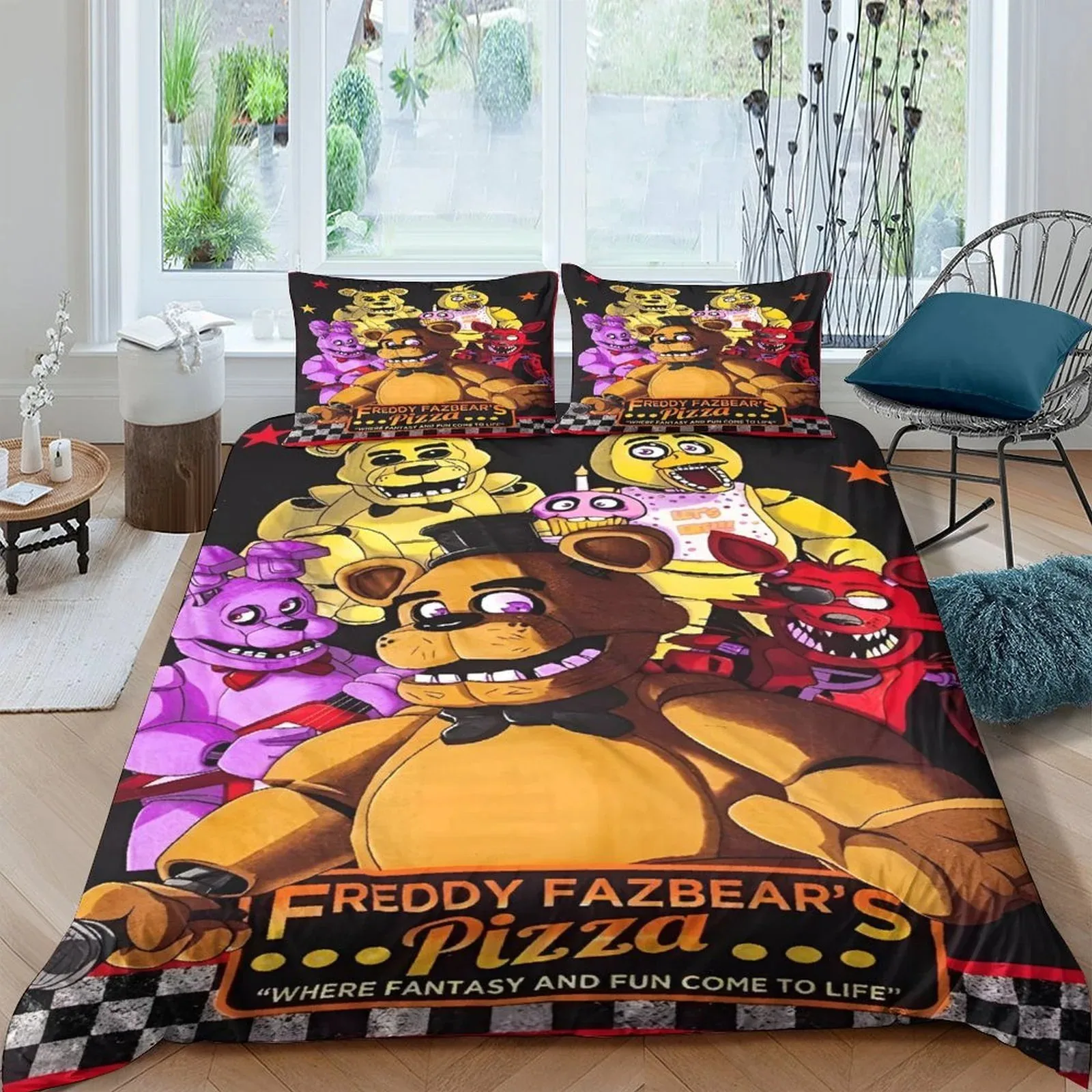 FNAF Five Nights at Freddy's Fazbear Pizza Gold Duvet Cover Set - Image 2