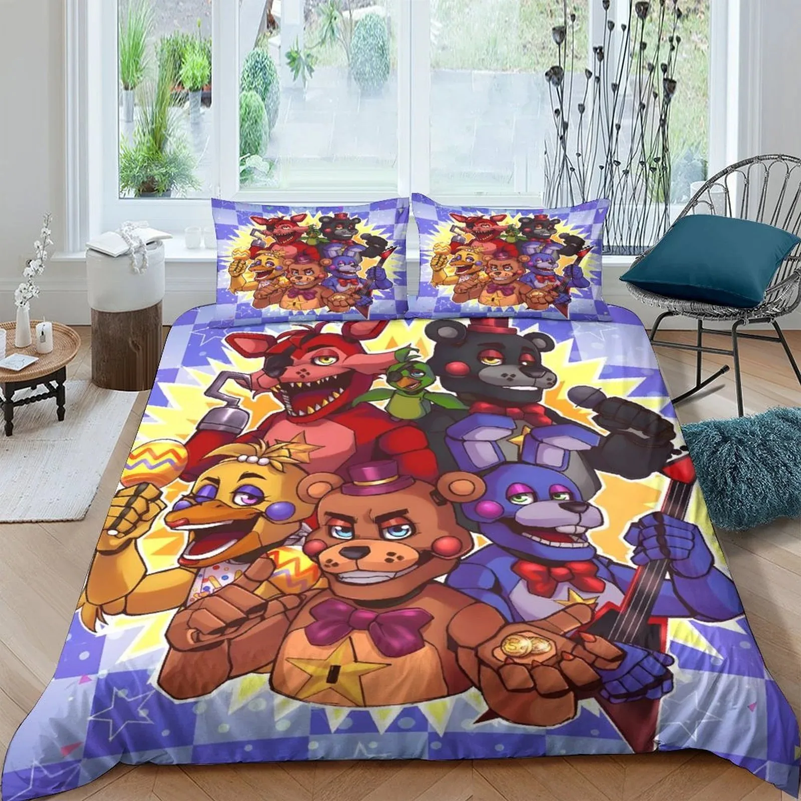 FNAF Five Nights at Freddy's Comic Blue Crew Duvet Cover Set - Image 1