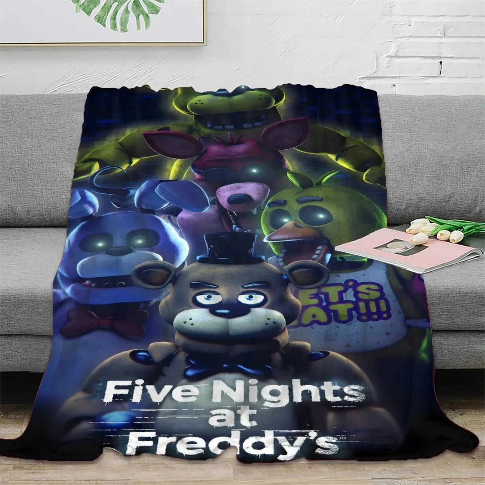 FNAF Five Nights at Freddy's Night Shift Blue Fleece Throw Blanket - Image 2