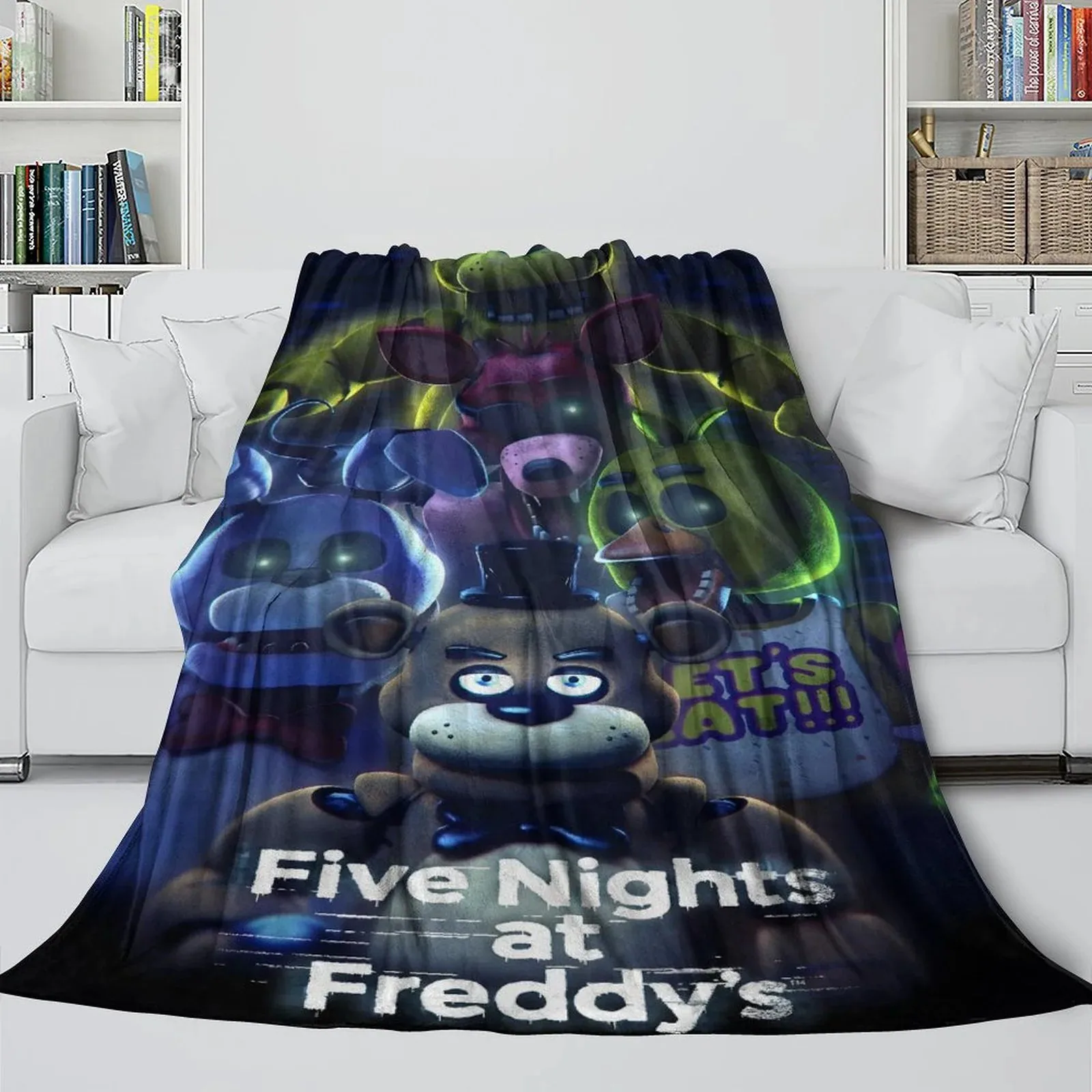 FNAF Five Nights at Freddy's Night Shift Blue Fleece Throw Blanket - Image 3