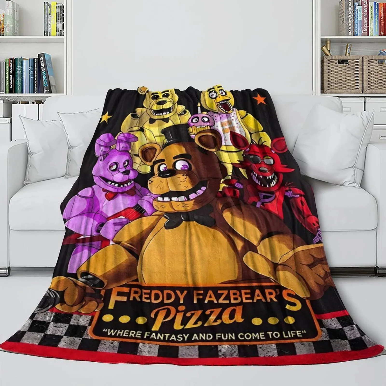 FNAF Five Nights at Freddy's Fazbear Pizza Gold Fleece Throw Blanket - Image 3