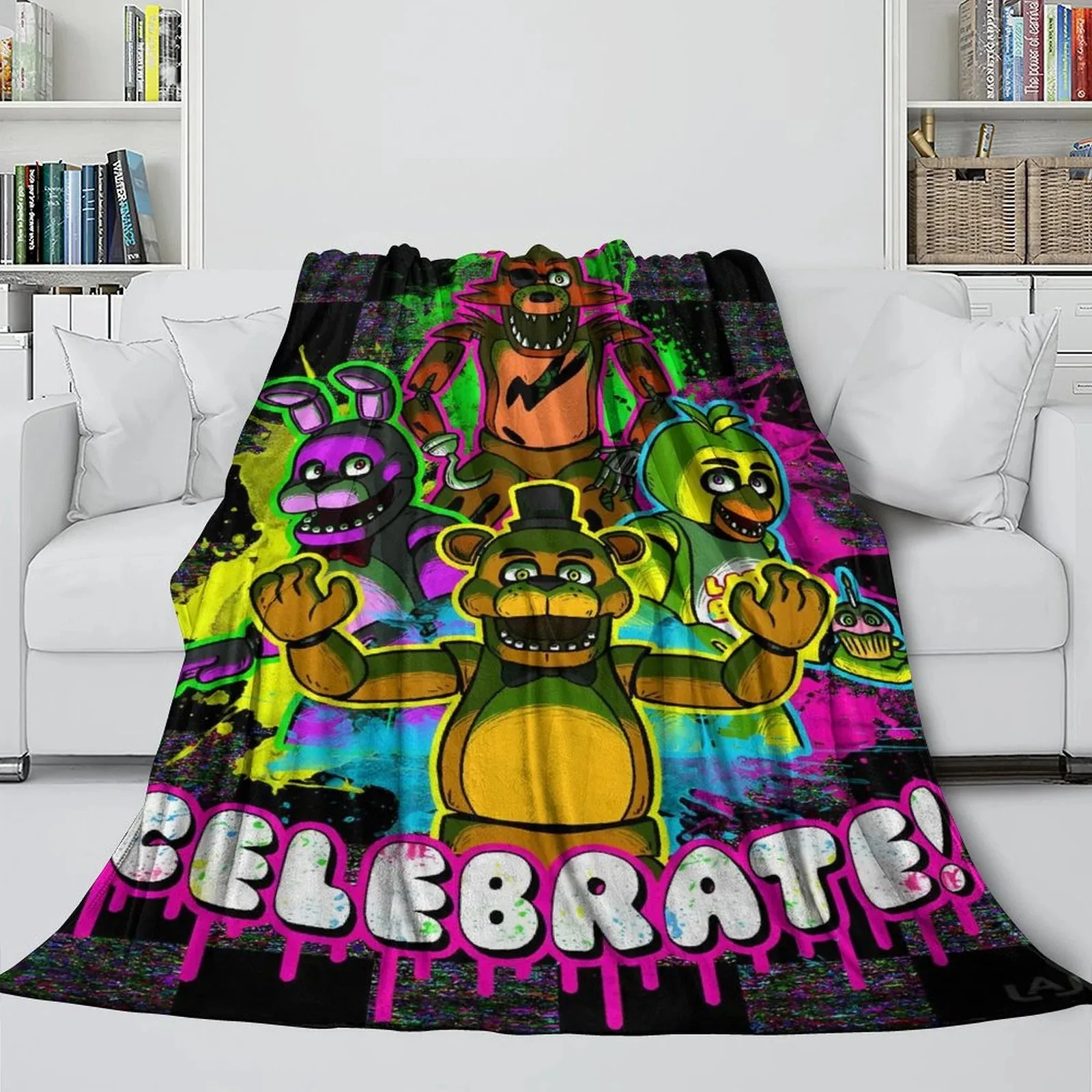 FNAF Five Nights at Freddy's Celebrate Neon Graffiti Fleece Throw Blanket - Image 3