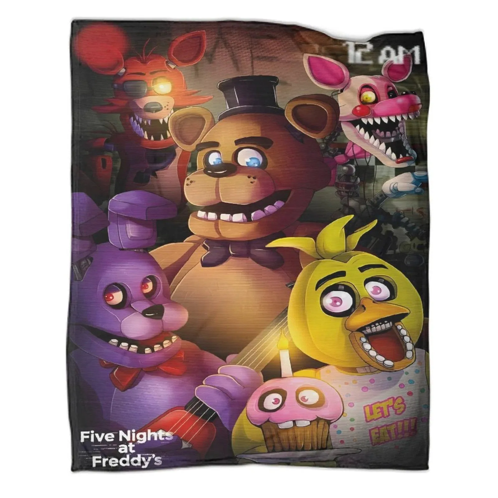 FNAF Five Nights at Freddy's Midnight Band Brown Fleece Throw Blanket - Image 1