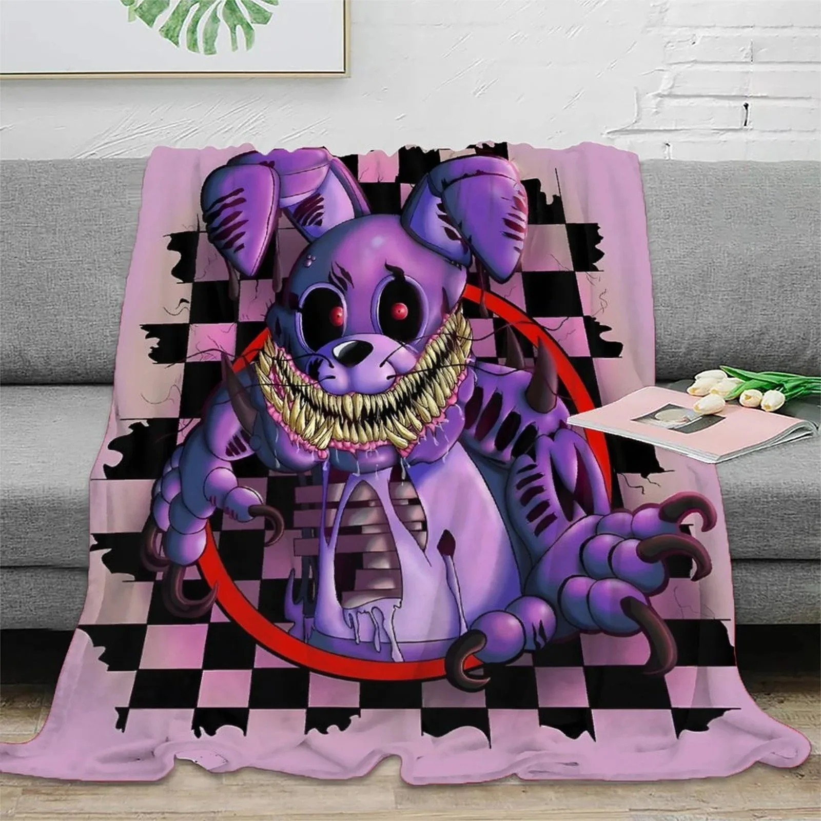 FNAF Five Nights at Freddy's Twisted Bonnie Pink Fleece Throw Blanket - Image 2