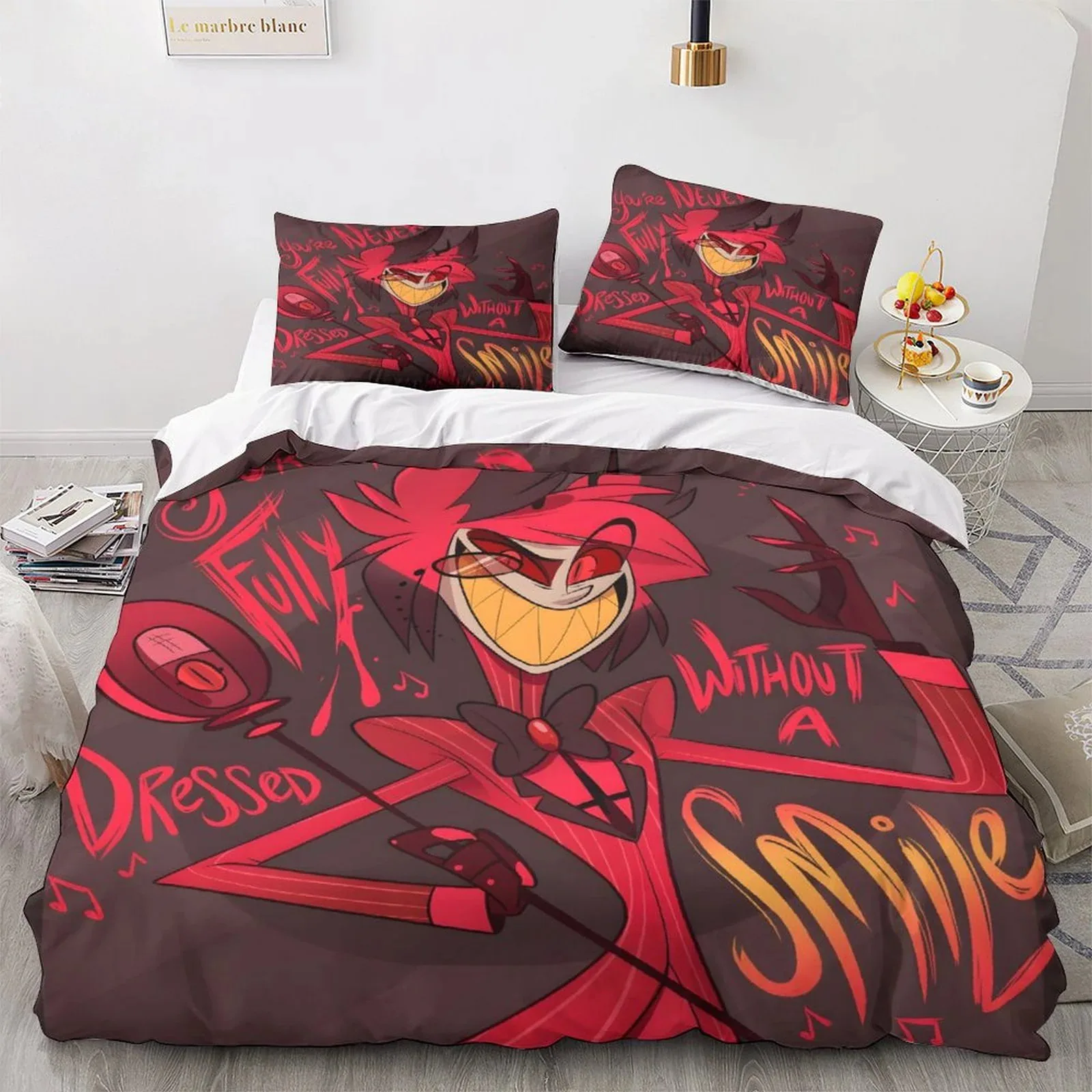 Hazbin Hotel Smile Maroon Alastor Duvet Cover Set - Image 2