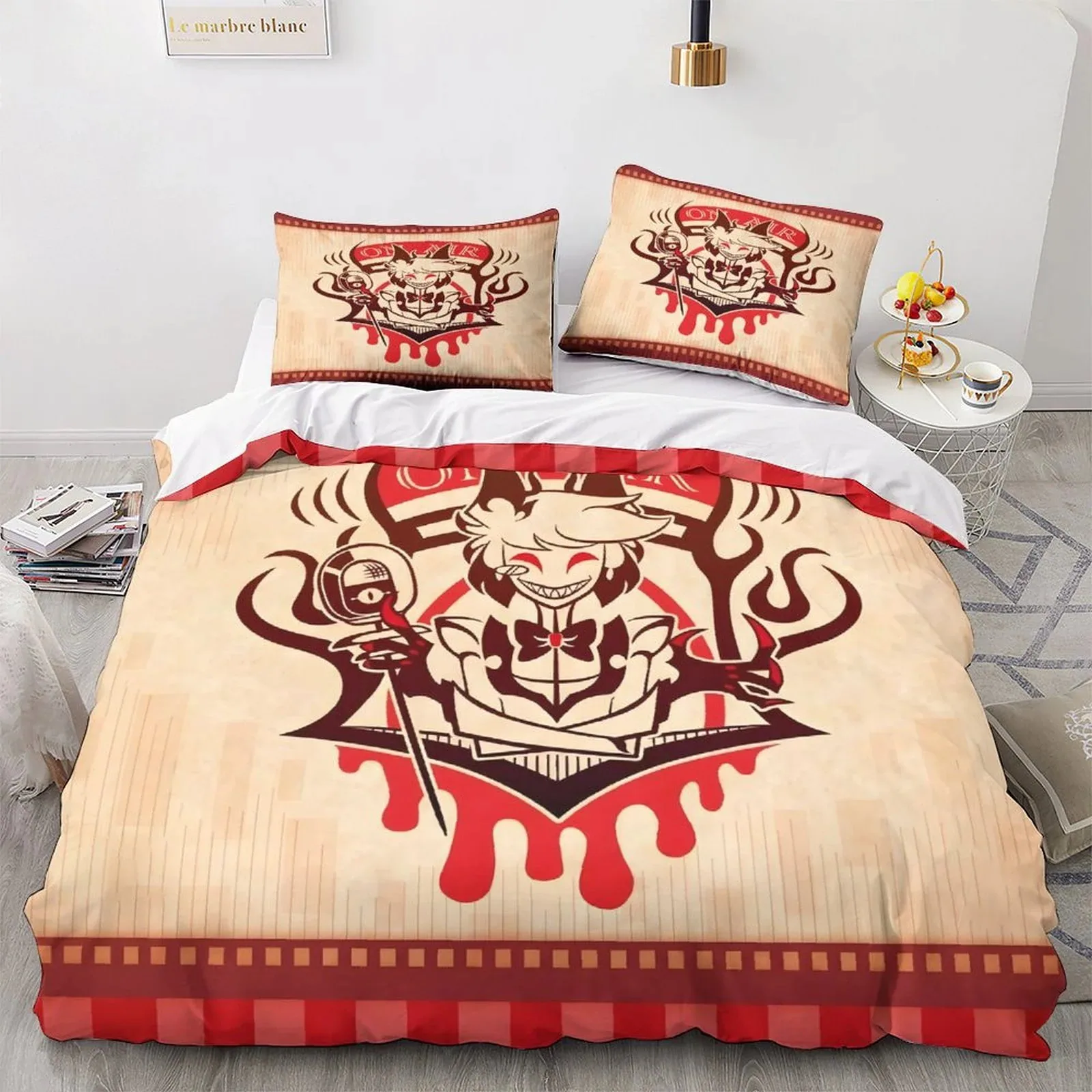 Hazbin Hotel Crimson Crest Cream Duvet Cover Set - Image 2