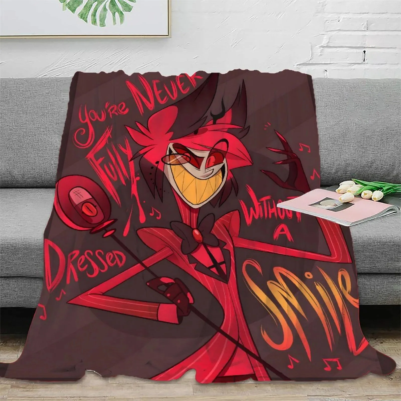 Hazbin Hotel Smile Maroon Alastor Fleece Throw Blanket - Image 2