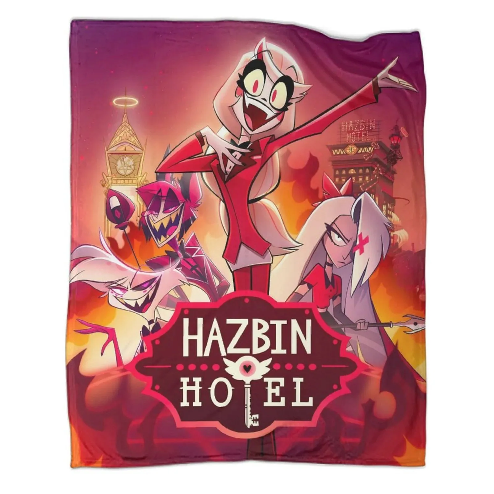 Hazbin Hotel Hotel Logo Cast Fleece Throw Blanket - Image 1