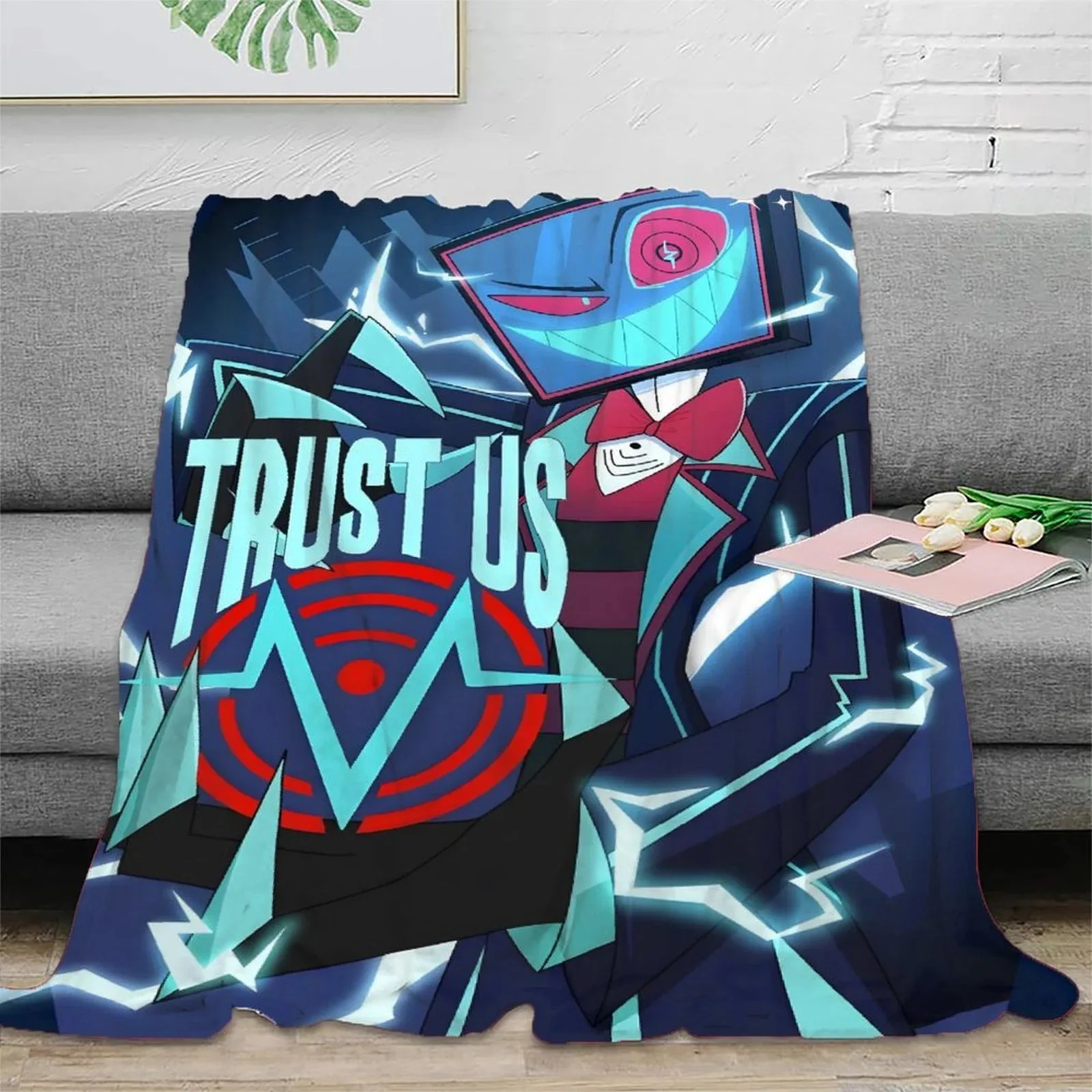 Hazbin Hotel Trust Us Blue Vox Fleece Throw Blanket - Image 2