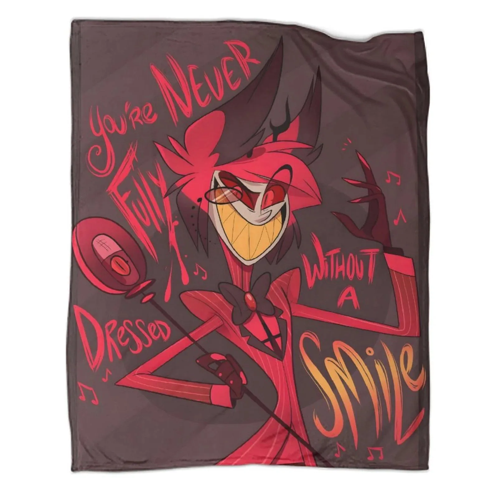 Hazbin Hotel Smile Maroon Alastor Fleece Throw Blanket - Image 1