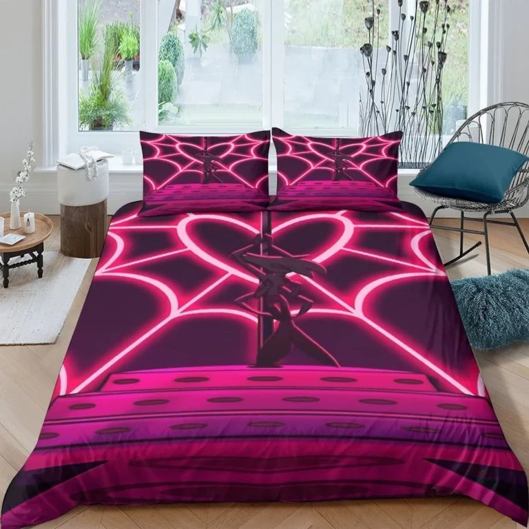 Hazbin Hotel Neon Heart Web Duvet Cover Set - Image 1