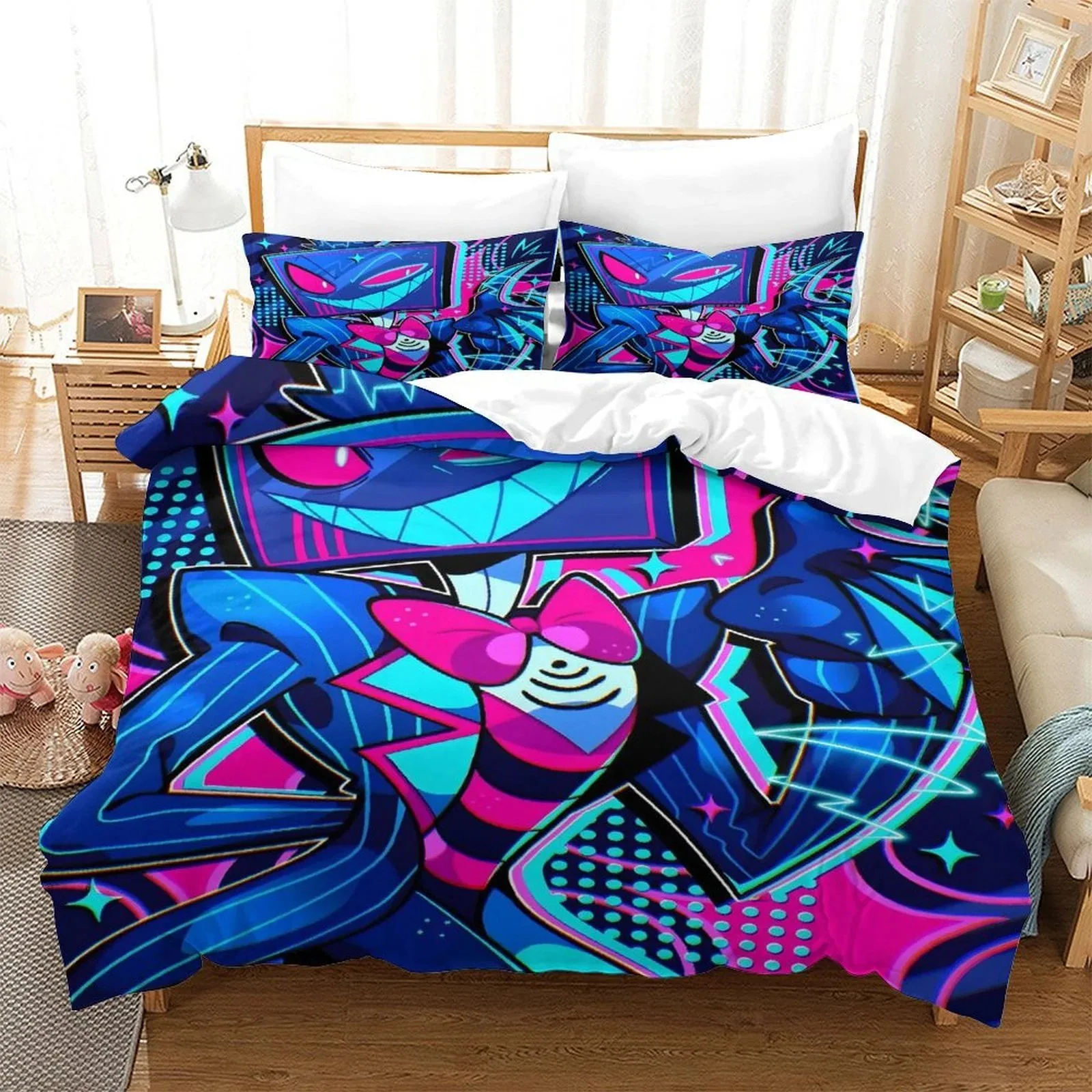 Hazbin Hotel Neon Blue Pop Duvet Cover Set - Image 2