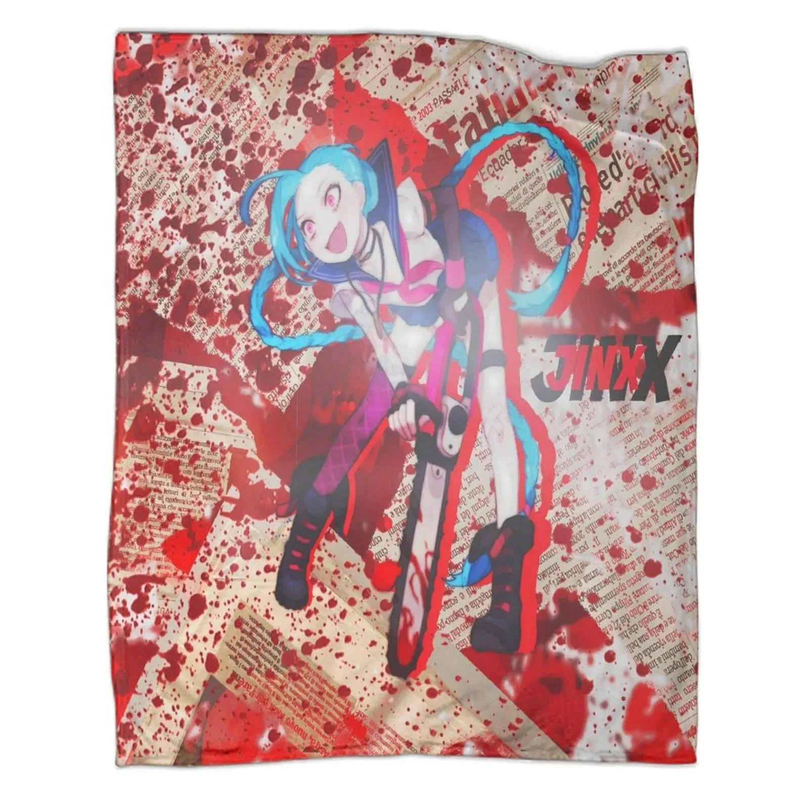 Arcane Jinx Red Newsprint Collage Fleece Throw Blanket - Image 1