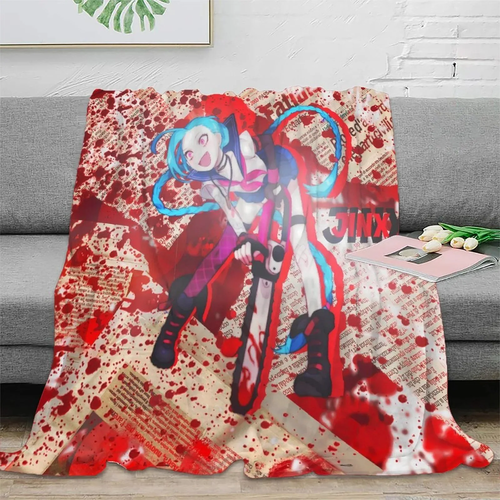 Arcane Jinx Red Newsprint Collage Fleece Throw Blanket - Image 2
