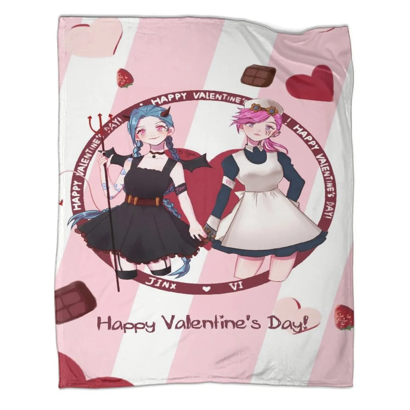 Arcane Jinx Valentine Pink Hearts Fleece Throw Blanket - Image 1