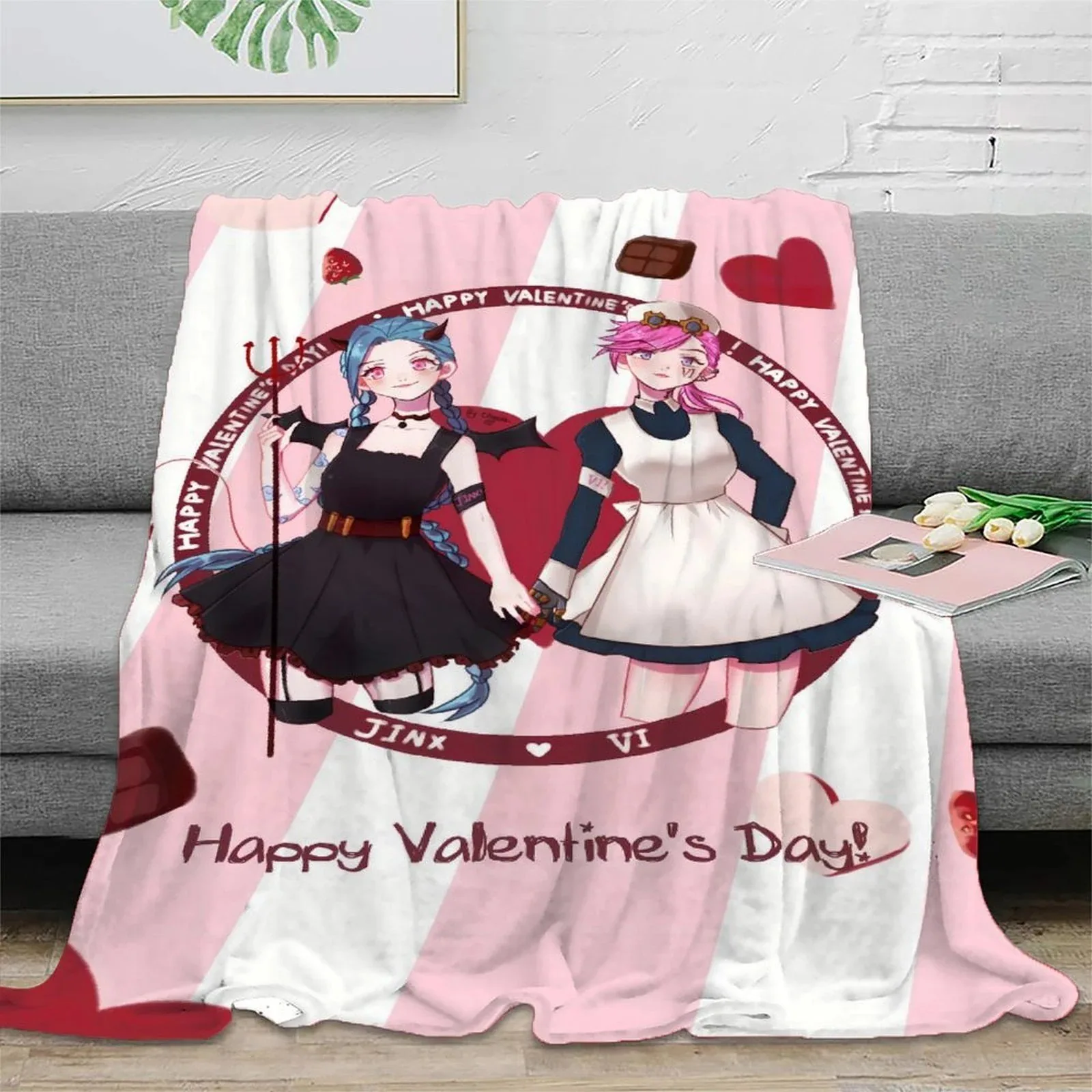 Arcane Jinx Valentine Pink Hearts Fleece Throw Blanket - Image 2