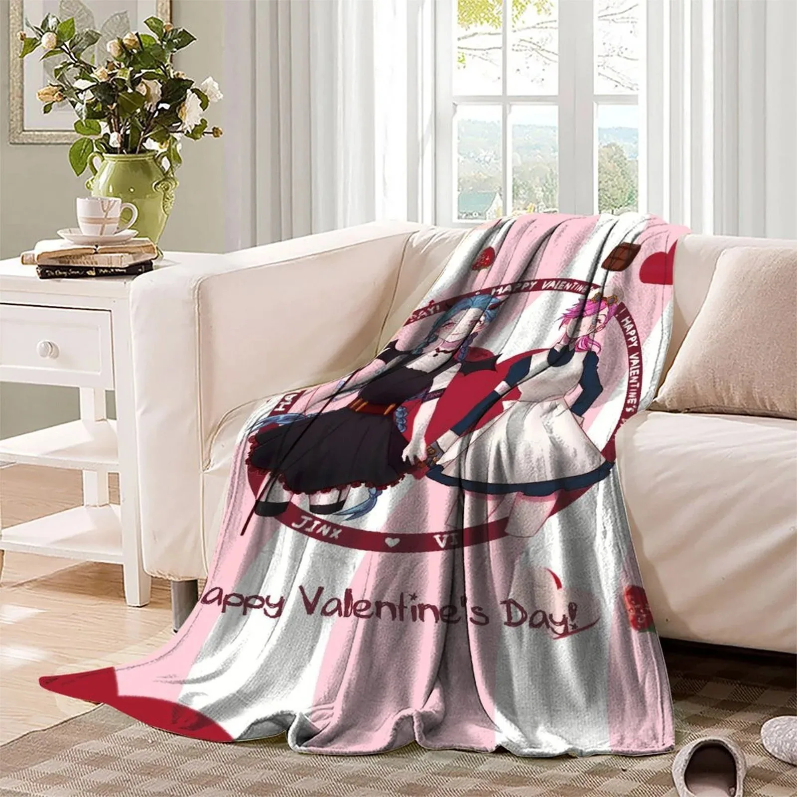 Arcane Jinx Valentine Pink Hearts Fleece Throw Blanket - Image 3