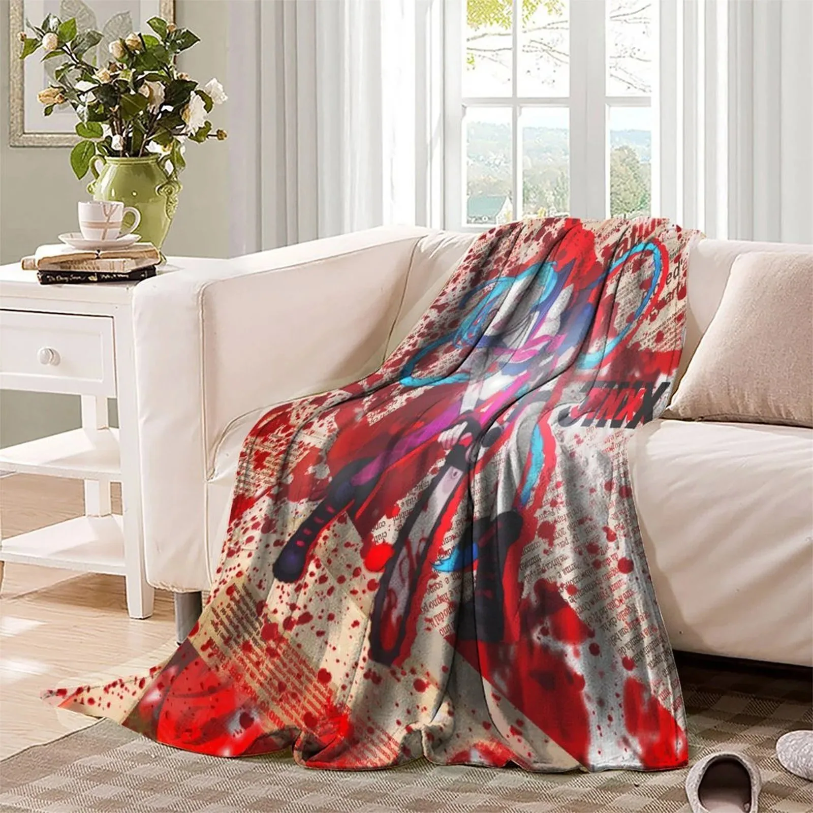 Arcane Jinx Red Newsprint Collage Fleece Throw Blanket - Image 3