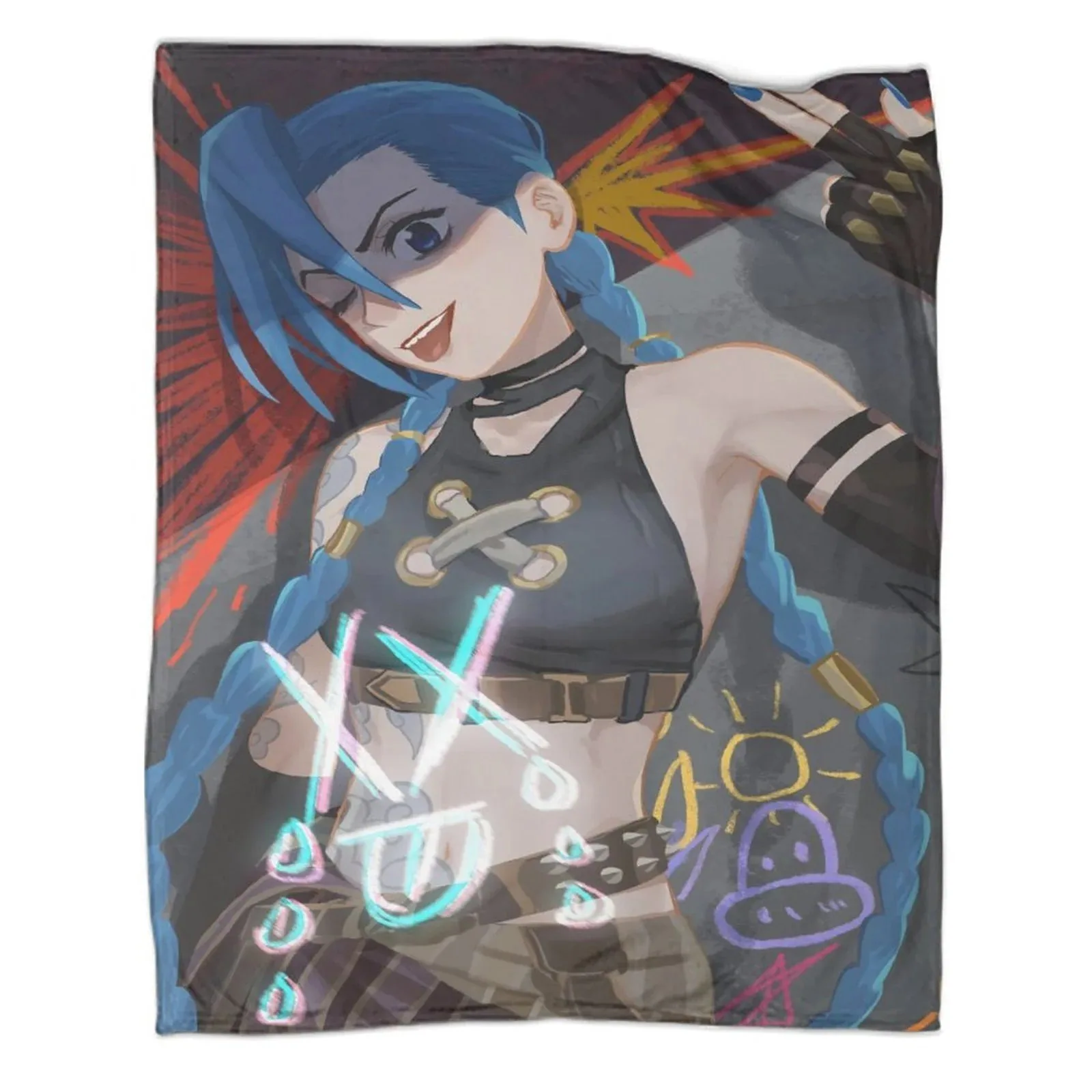 Arcane Jinx Doodle Grey Wink Fleece Throw Blanket - Image 1