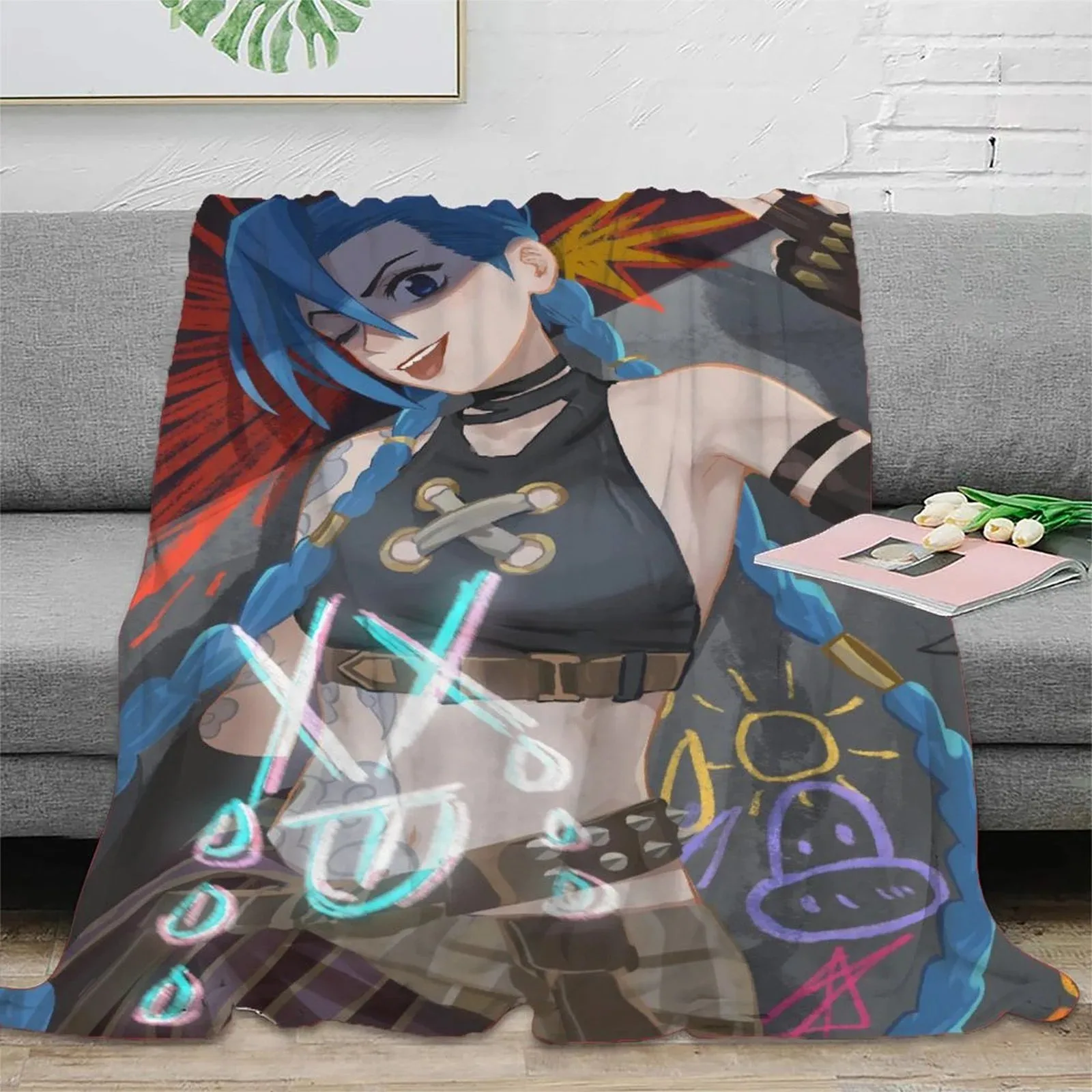 Arcane Jinx Doodle Grey Wink Fleece Throw Blanket - Image 2