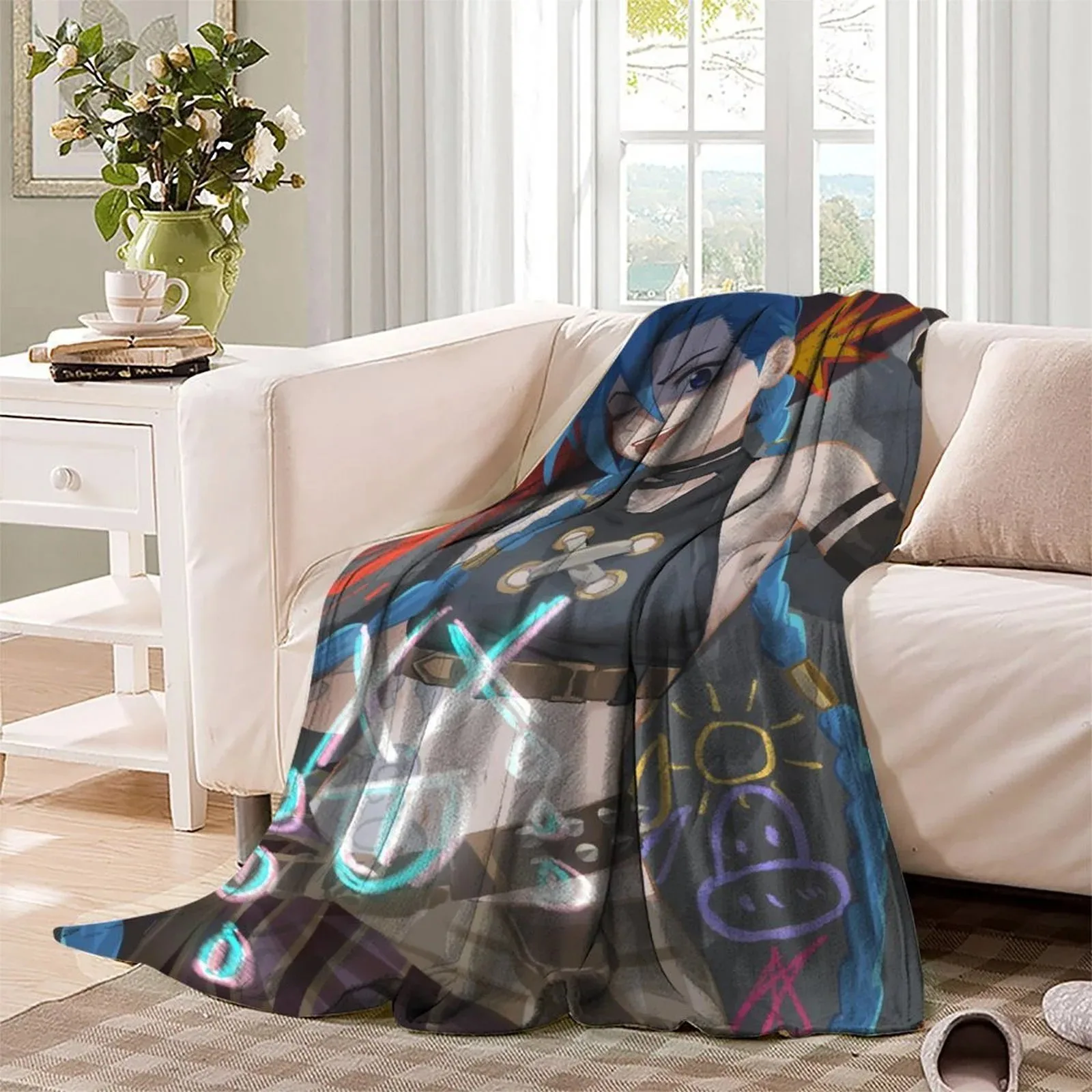 Arcane Jinx Doodle Grey Wink Fleece Throw Blanket - Image 3