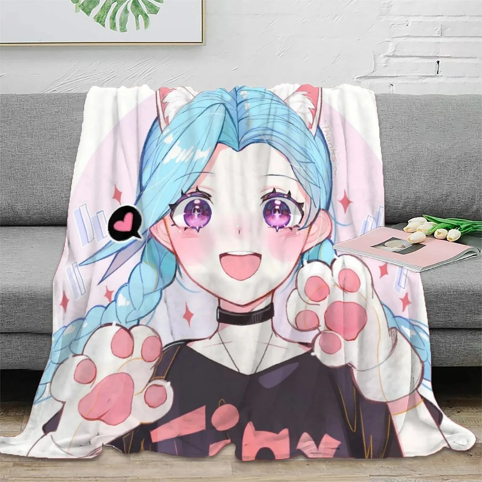 Arcane Jinx Chibi Cat Paws Pastel Fleece Throw Blanket - Image 2