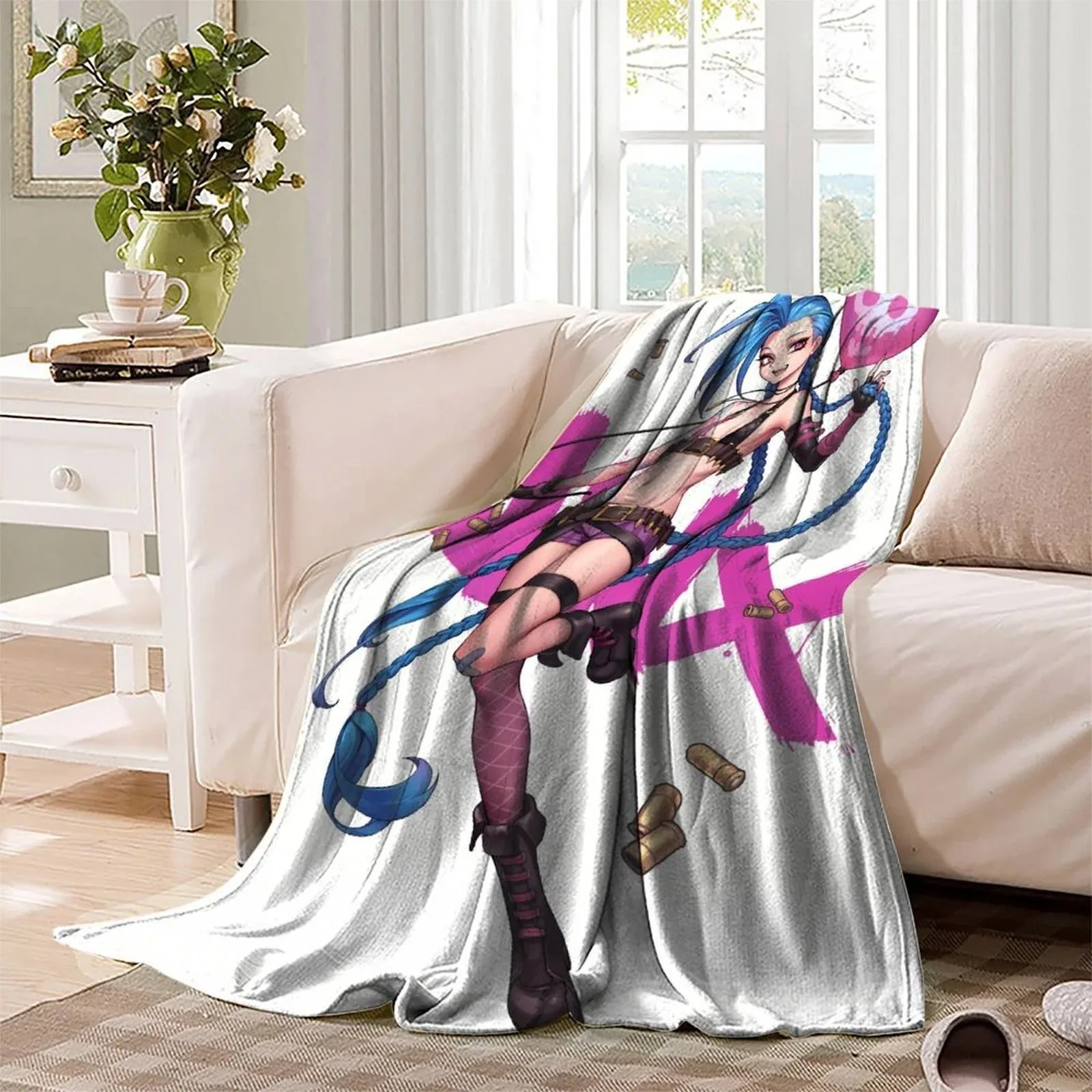 Arcane Jinx White Kick Pose Fleece Throw Blanket - Image 3