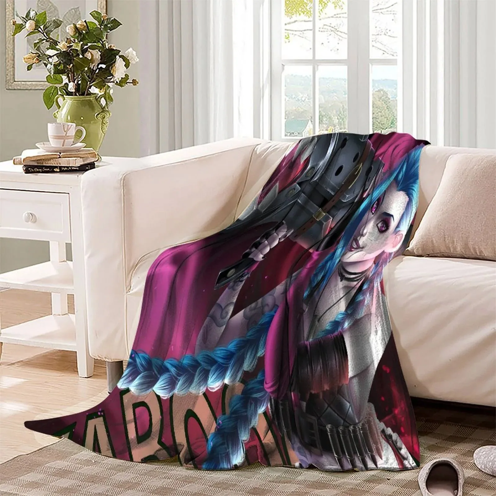 Arcane Jinx Fishbone Cannon Red Fleece Throw Blanket - Image 3