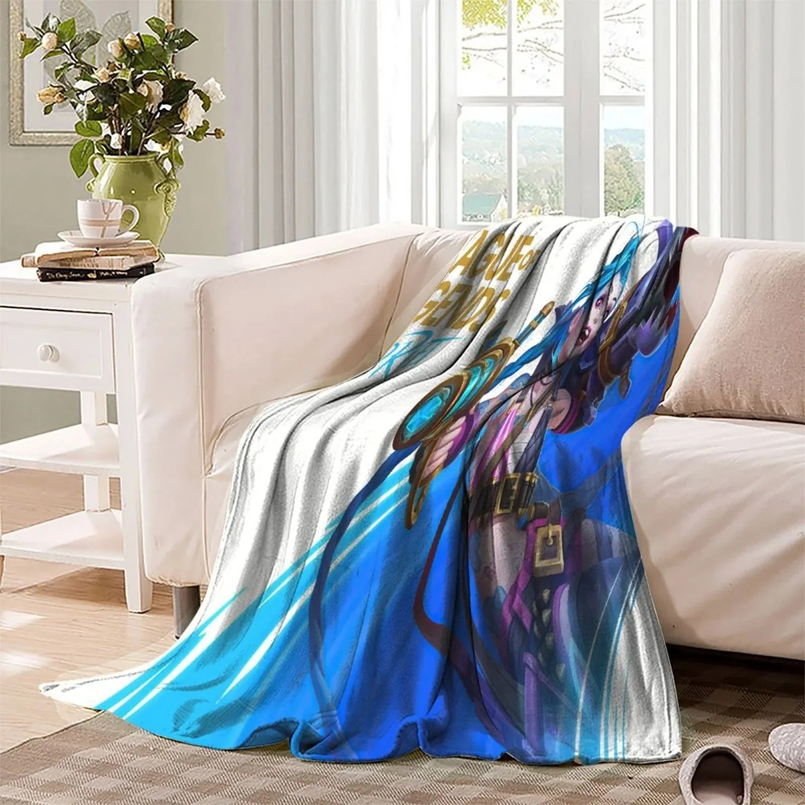 Arcane Jinx Wild Rift White Fleece Throw Blanket - Image 3