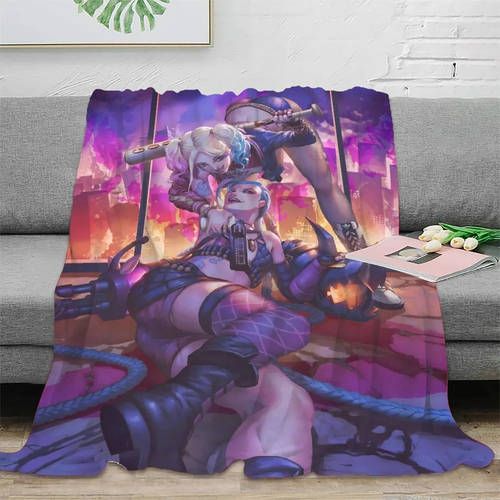 Arcane Jinx Purple City Skyline Fleece Throw Blanket - Image 2