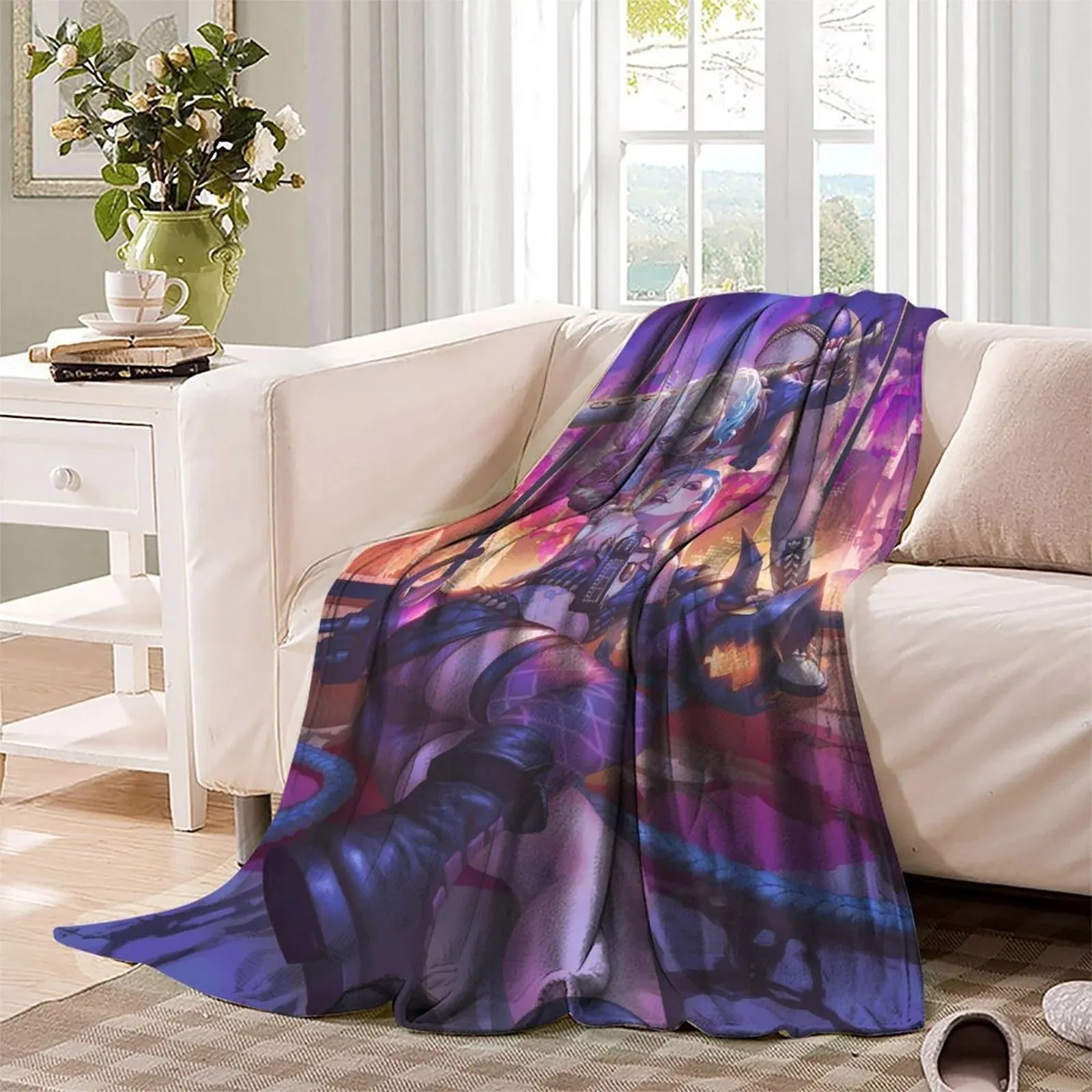 Arcane Jinx Purple City Skyline Fleece Throw Blanket - Image 3