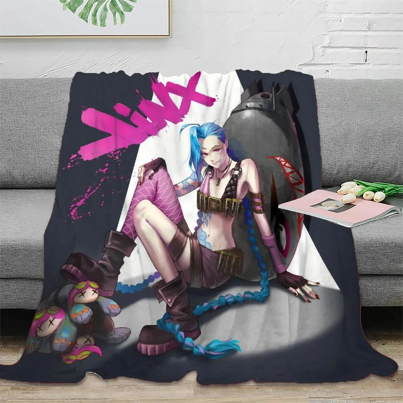 Arcane Jinx Monochrome Plush Fleece Throw Blanket - Image 2