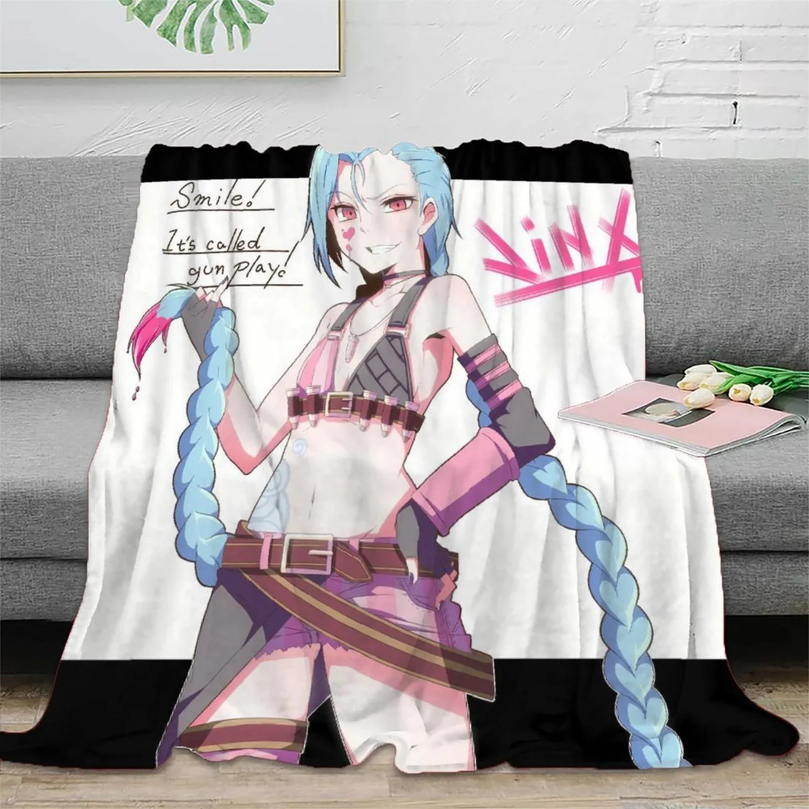 Arcane Jinx Sketch White Pink Fleece Throw Blanket - Image 2