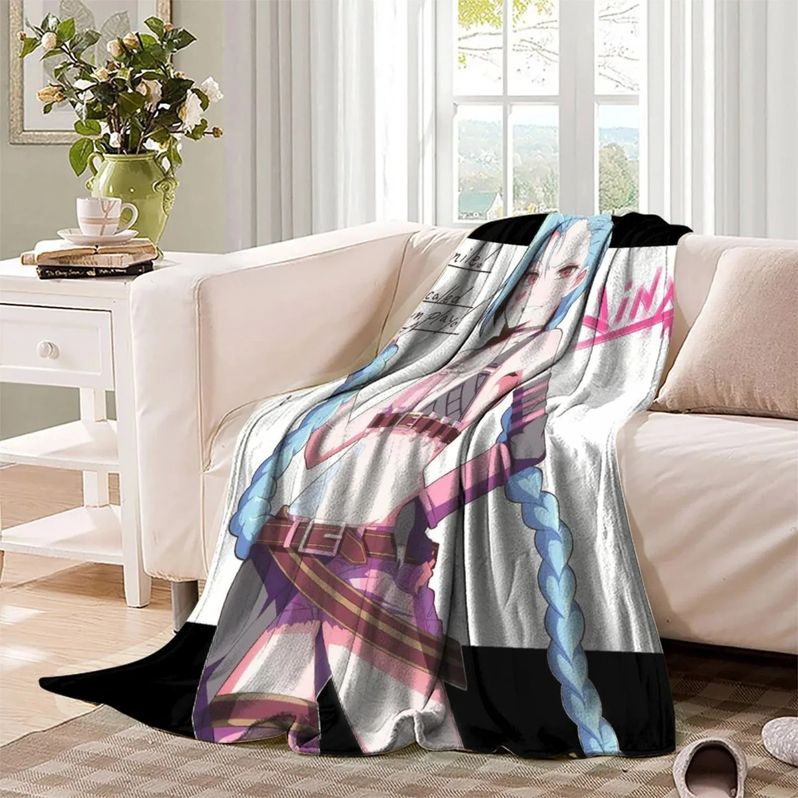 Arcane Jinx Sketch White Pink Fleece Throw Blanket - Image 3