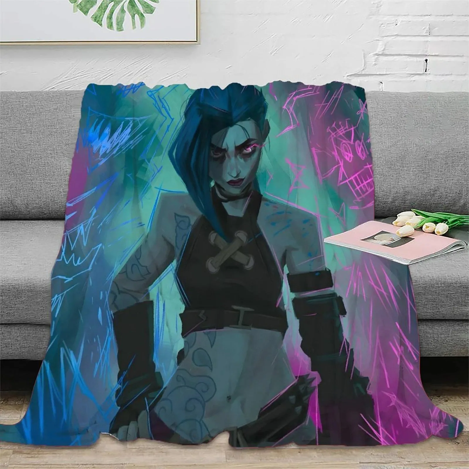 Arcane Jinx Teal Graffiti Fleece Throw Blanket - Image 2