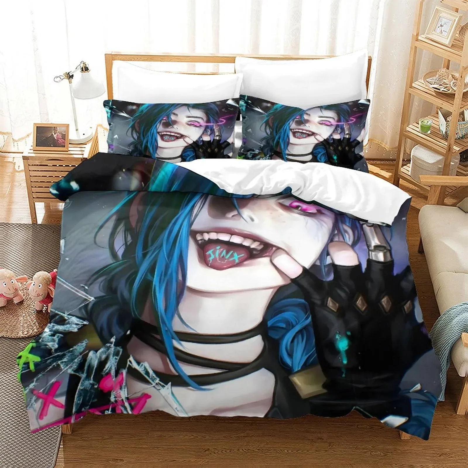 Arcane Jinx Manic Laugh Charcoal Duvet Cover Set - Image 2