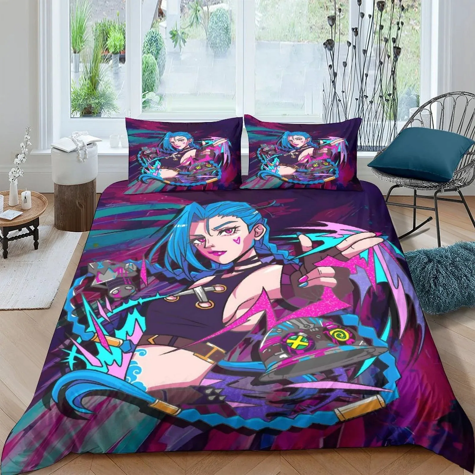 Arcane Jinx Pink Punk Portrait Duvet Cover Set - Image 2