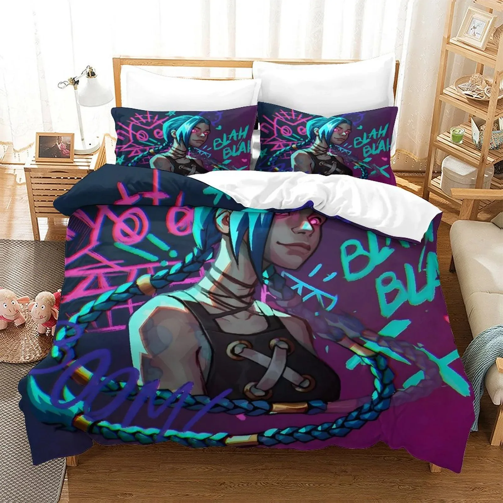 Arcane Jinx Neon Graffiti Purple Duvet Cover Set - Image 2