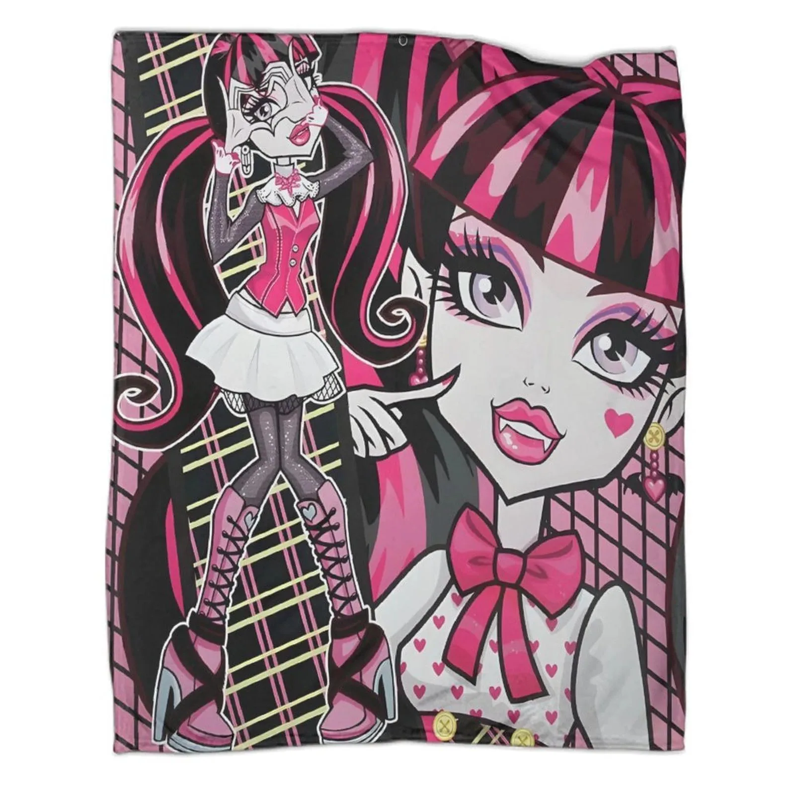 Monster High Draculaura Stripe Pink Fleece Throw Blanket - Image 1