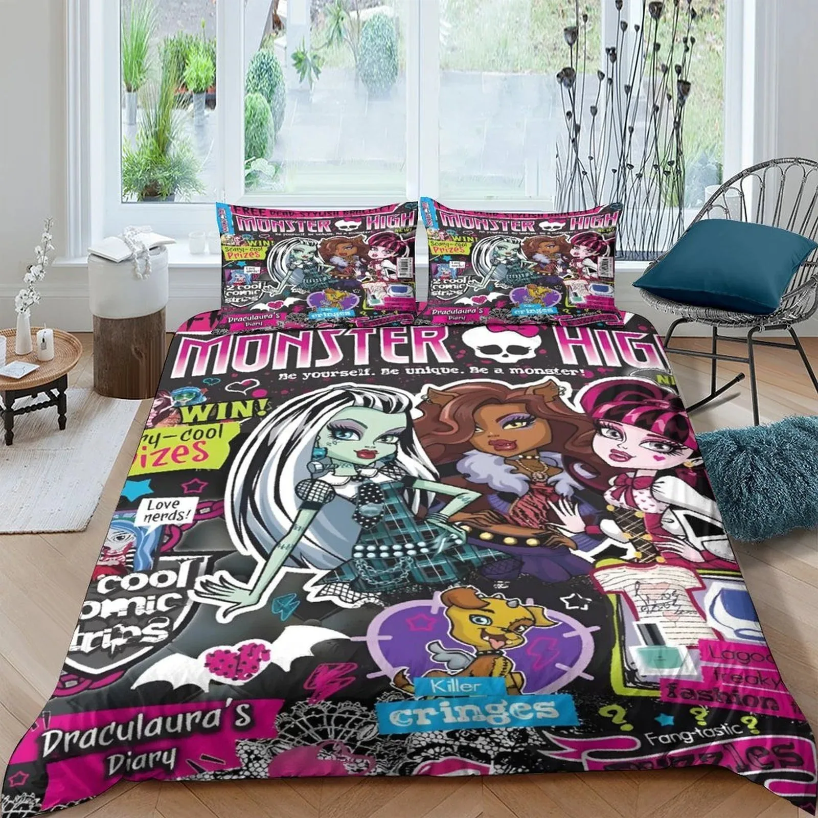Monster High Magazine Collage Black Duvet Cover Set - Image 2