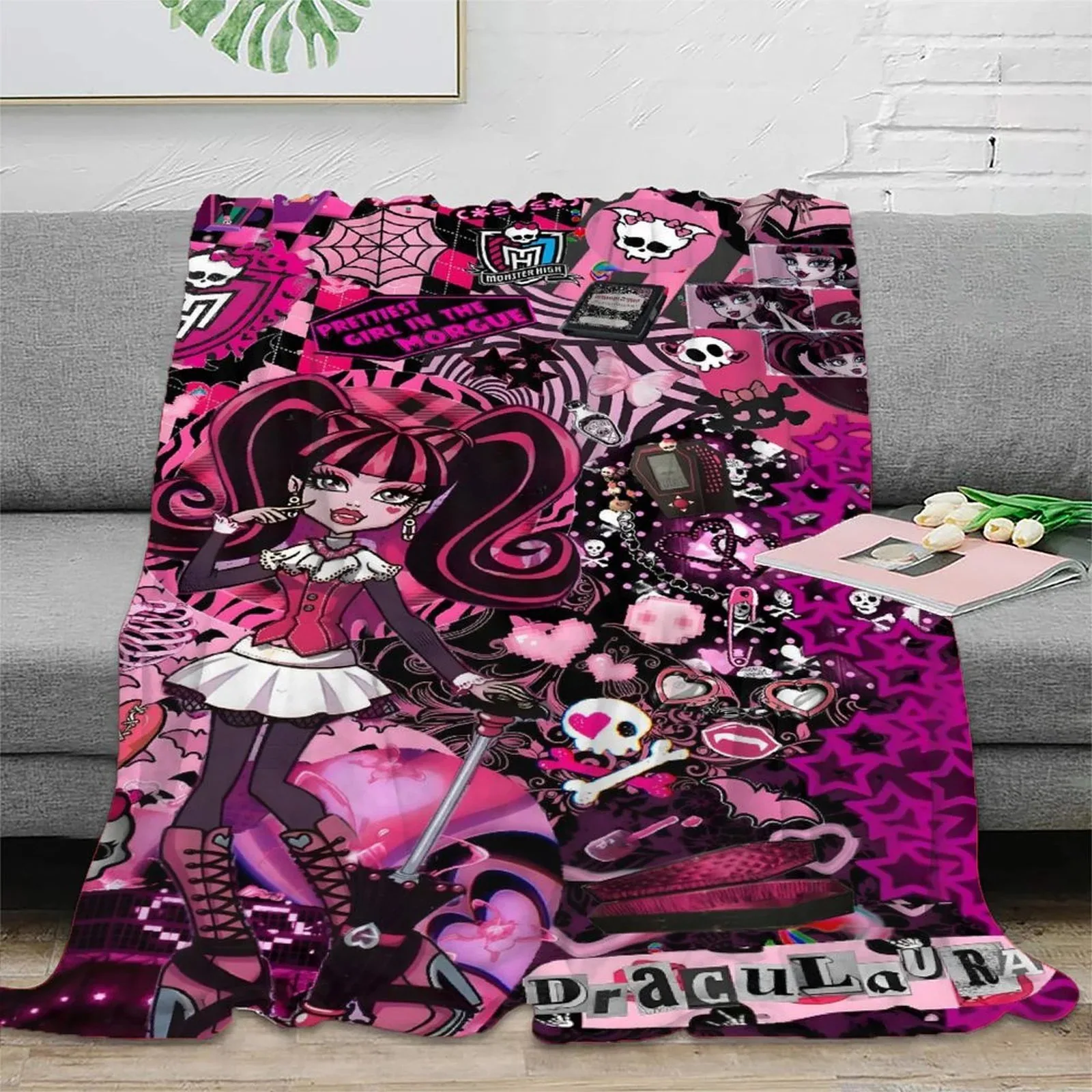 Monster High Draculaura Pink Collage Fleece Throw Blanket - Image 3