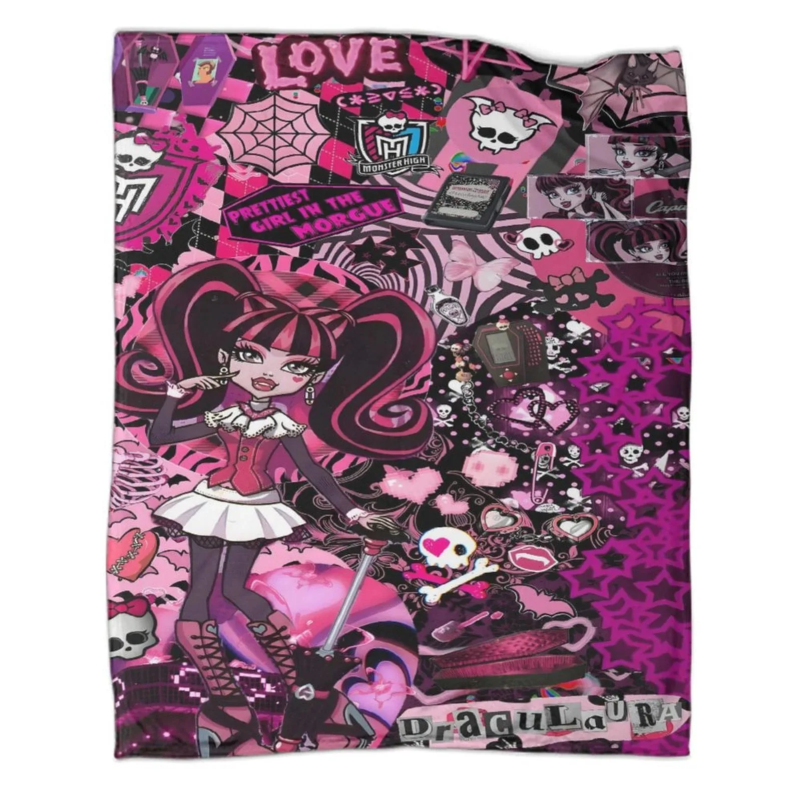 Monster High Draculaura Pink Collage Fleece Throw Blanket - Image 1