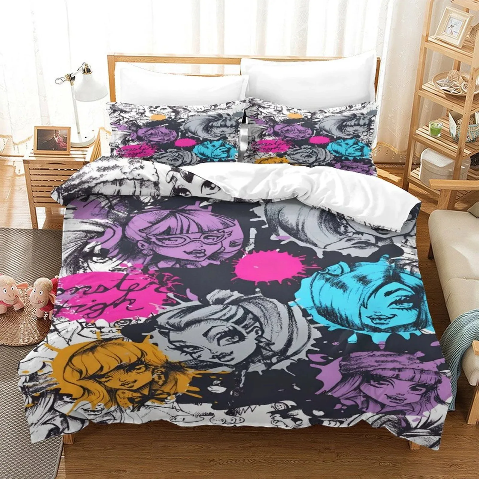 Monster High Pop Art Faces Grey Duvet Cover Set - Image 1